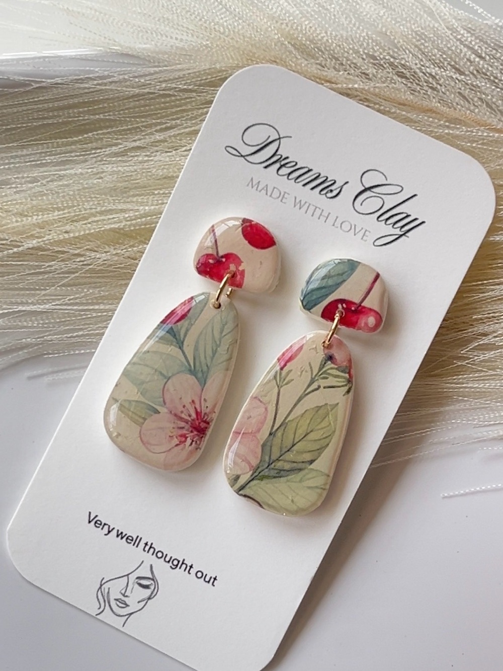 Floral Drop Earrings - Pink Green